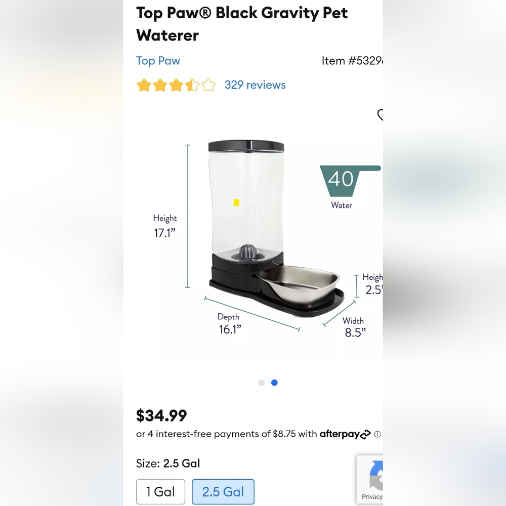 2.5 gallon gravity dog waterer